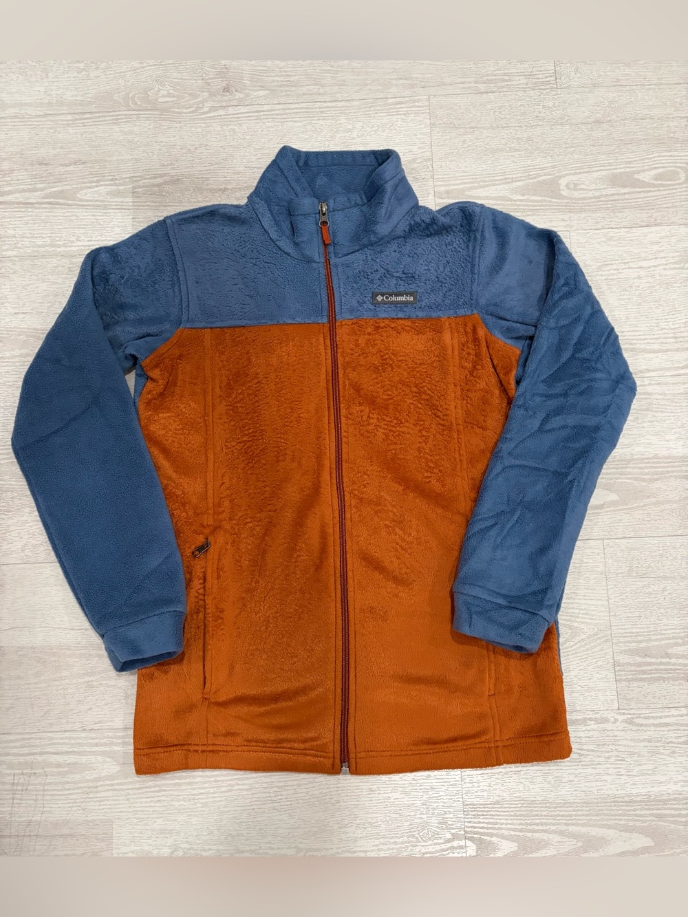 Columbia Sportswear Sherpa Fleece Full Zip Jacket Two-Tone Blue Rust Orange